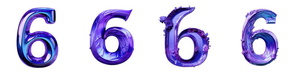 Indigo colored number, logotype, number 6 , six isolated on a transparent background