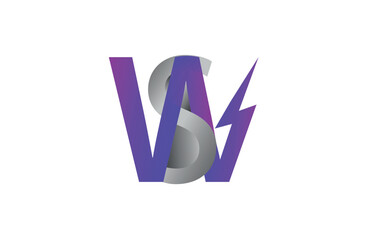 W and S letter with power icon logo design. 
