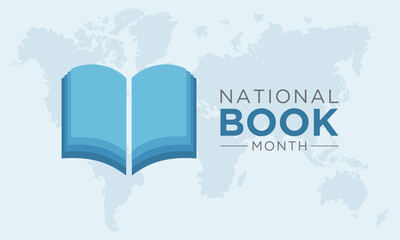 October is National book month. National book month celebration focuses on the importance of reading, writing and literature. Vector template for banner, greeting card, poster with background.