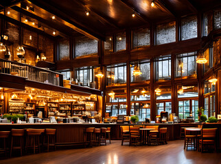 Cafe with cozy interior design vibes.