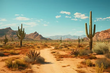 Schilderijen op glas Cactus desert landscape with blue sky. Copy space for text © Michael