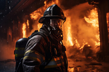 Fototapeta na wymiar Portrait of firefighter battle a wildfire