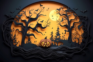 Halloween papercut illustration background.