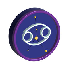 Zodiac sign Cancer, 3d illustration, Round icon on a white background, isolated. Blue three dimensional ring with the Astrology fish.