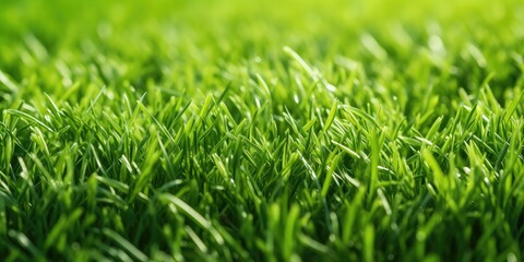 Fototapeta premium Natural spring grass background with blurred bokeh and sun. Generative AI