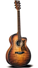 une guitare acoustique sur fond blanc, généré par IA