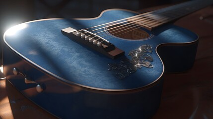 une guitare acoustique bleue, généré par IA