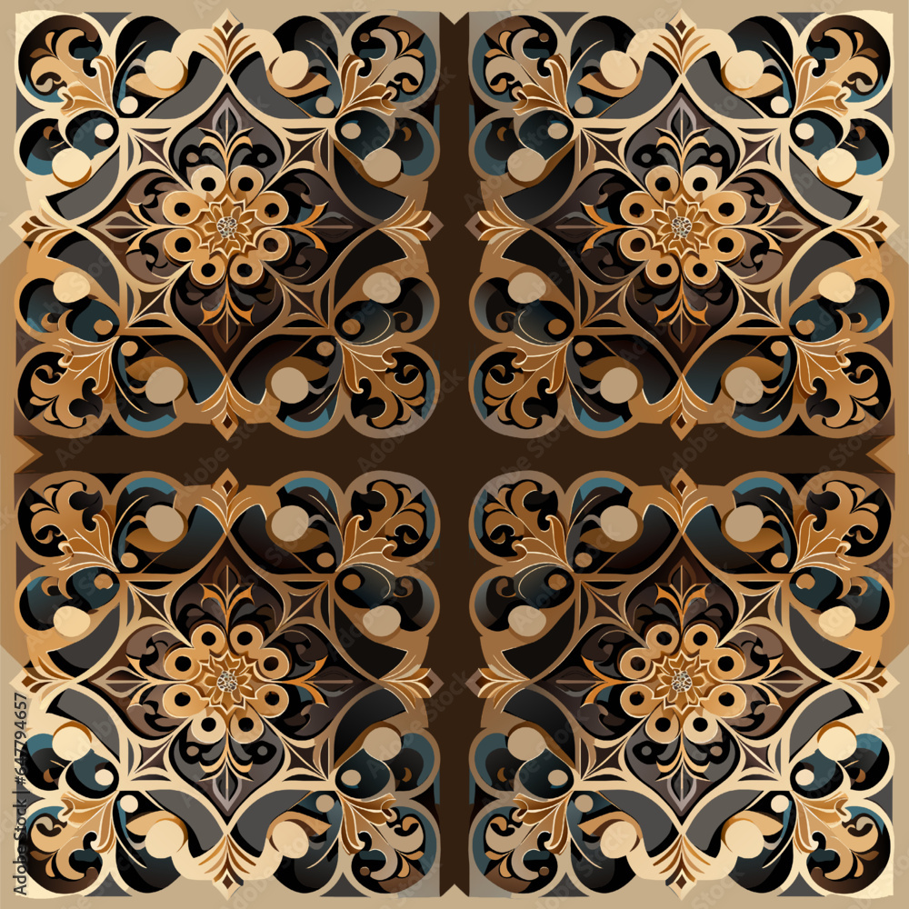 Poster seamless pattern with decorative elements in the form of square tiles.