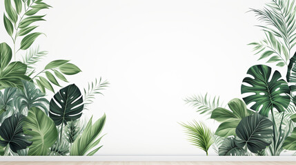 Exotic Jungle Leaves Set with a White Background, Mural Style