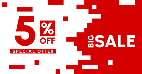 5 percent off. big sale banner white red. special offer