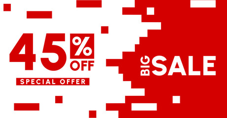 45 percent off. big sale banner white red. special offer