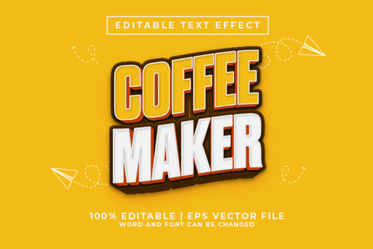 Coffee Maker 3d Editable Text Effect Cartoon Style Premium Vector