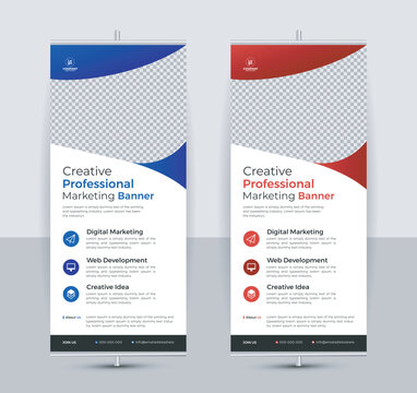 Modern creative corporate business standee x rollup pullup signage retractable banner with multiple trendy gradient colors design vector bundle template	