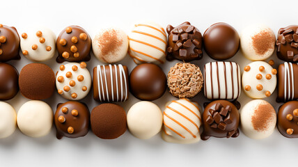 Delicious chocolates on a white background.