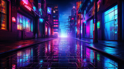Neon Dreamscape: Vibrant Lights Igniting the Urban Night, Painting an Empty Canvas with Electrifying Brilliance