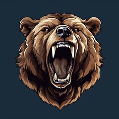 Aggressive bear, brown with black accents, illustration logo, sports style, png, blank background, Generative ai	
