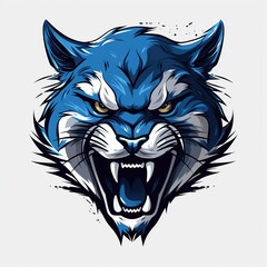 Aggressive wildcat, BLUE with black accents, illustration logo, sports style, png, blank background,Generative ai	