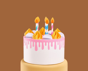 Creative paper cake with festive candles. Concept of happy sweet birthday party.