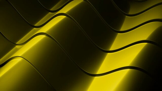 Wavy metal lines move in background. Design. Bands with metallic luster move in waves. Background animation with moving waves and metal bands