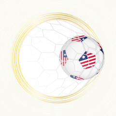 Football emblem with football ball with flag of Liberia in net, scoring goal for Liberia.