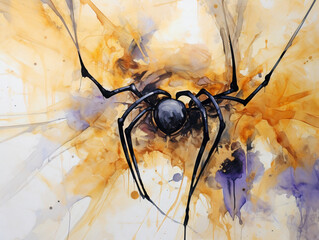 Abstract halloween spider painting in watercolor and acrylic