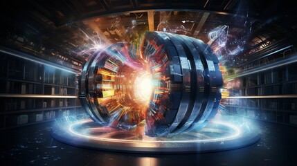 a high-energy particle accelerator experiment, showcasing the pursuit of fundamental knowledge in particle physics - obrazy, fototapety, plakaty