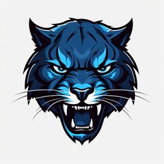 Fototapeta premium Aggressive wildcat, BLUE with black accents, illustration logo, sports style, png, blank background,Generative ai 