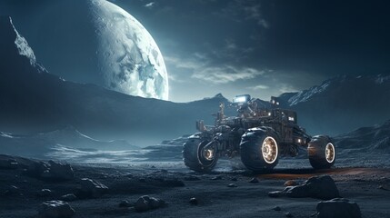a lunar rover exploring the surface of the moon, representing human advancements in space exploration
