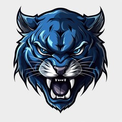Aggressive wildcat, BLUE with black accents, illustration logo, sports style, png, blank background,Generative ai	