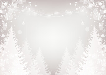 冬のキラキラ背景フレーム 白を基調とした木と雪のシンプルな飾り枠