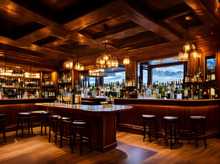 Fototapeta na wymiar Cozy bar with beautifully designed interior.
