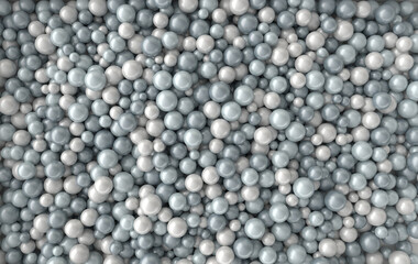 Abstract 3d rendering geometric background with white and grey pearl spheres, beads