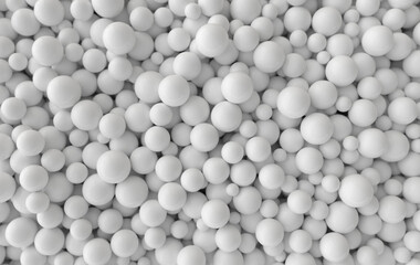 Abstract 3d rendering geometric background with white pearl spheres, beads