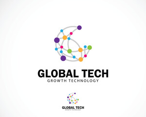 Global tech logo creative science molecule smart connect network design concept