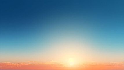 Simple sky gradient background, low sun, orange and blue gradient sunny day with no clouds, bright light, blue sky with fair weather, daylight - obrazy, fototapety, plakaty