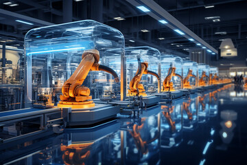 Naklejka premium Industry smart factory interior showcases advanced automation, machinery