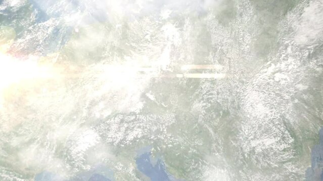 Earth zoom in from space and focus on Tabor, Czech Republic. 3D Animation. Background for travel intro.