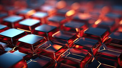 Fototapeta premium Hexagonal tech components glow in a modern abstract design, horizontal dark theme