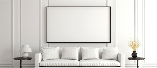 illustration of a blank poster in a modern living room with a classic interior