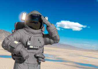 astronaut is thinking about in the desert of another planet after rain
