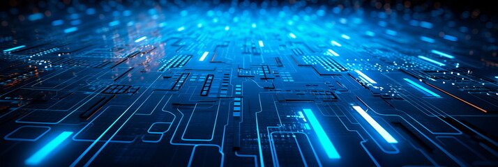 futuristic digital circuit pattern with glowing accents for a tech conference banner.