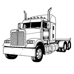 Outline drawing of truck concept, truck coloring page line art, car from side and front view. Vector doodle illustration, design for coloring book or print