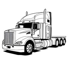 Outline drawing of futuristic truck concept, truck coloring page line art, car from side and front view. Vector doodle illustration, design for coloring book or print