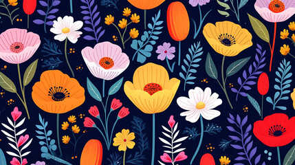 natural textured colorful flowers seamless pattern background