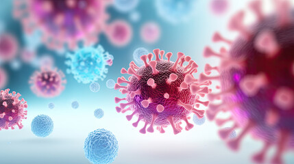 3d rendered illustration of a virus, pink and blue corona, virus wallpaper, epidemic, science research, AI
