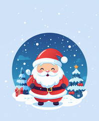 Naklejka na ściany i meble Jolly Santa Claus in Snowy Scene