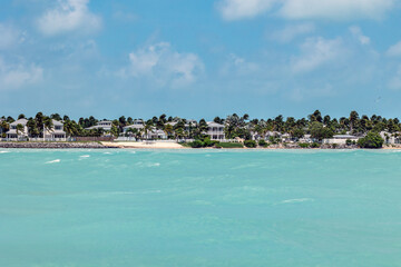 View of the city of Key West, Florida. Urban landscape. Tourism. Travel. City seen from the sea.