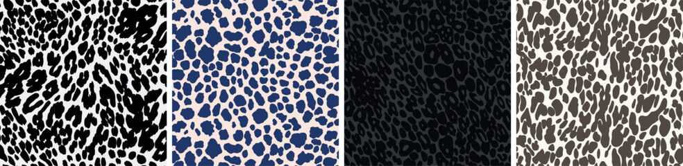 Leopard Print Animal Abstract Pattern Set of 4 Flat Illustration Wildlife Spots