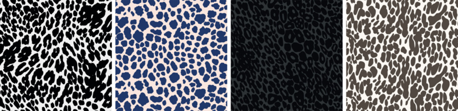 Leopard Print Animal Abstract Pattern Set of 4 Flat Illustration Wildlife Spots