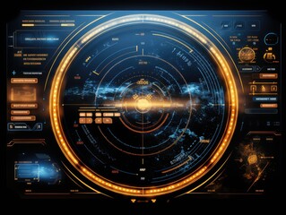 Futuristic HUD( Heads - Up Display) interface with holographic elements and data visualization Generative AI